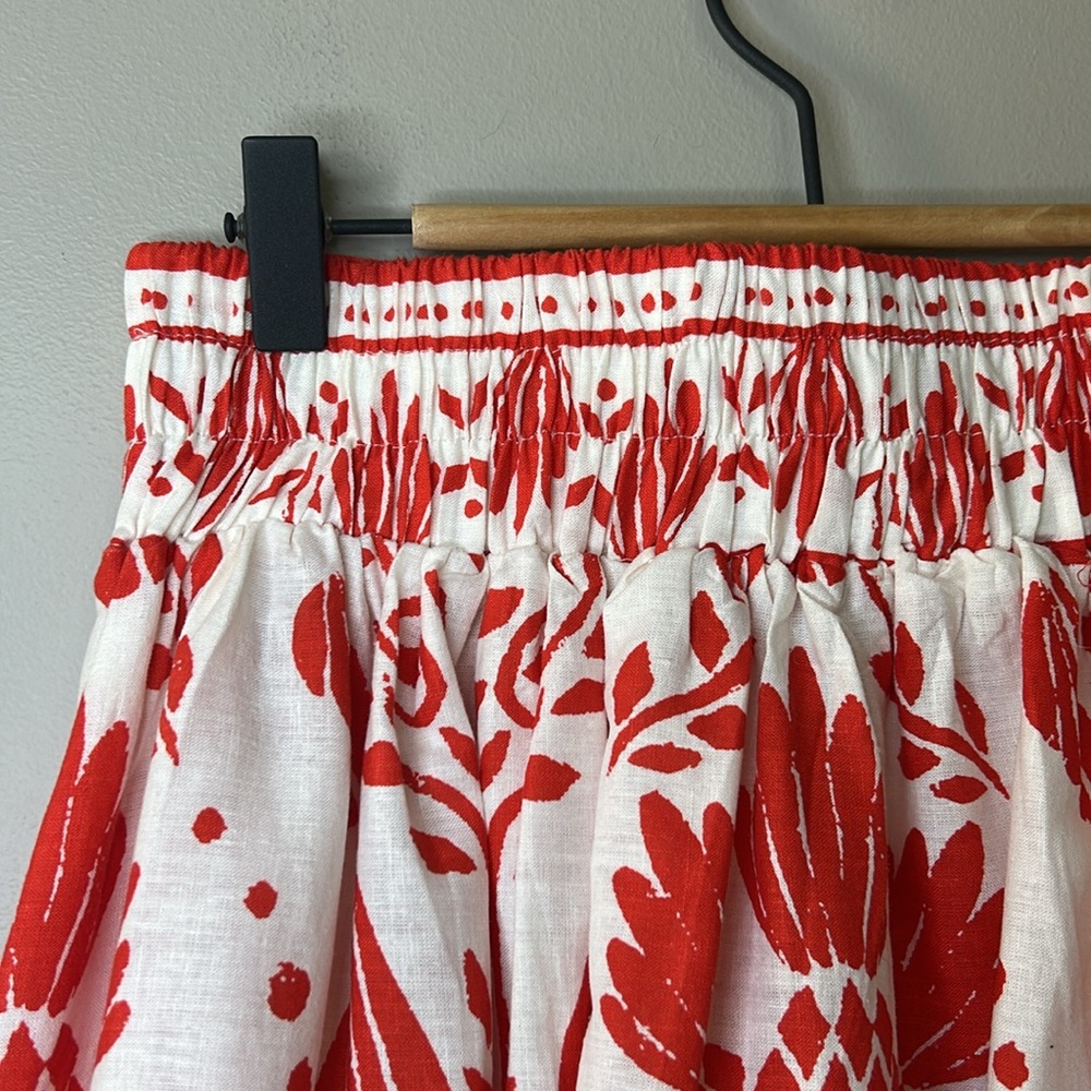 Haute‎ Hippie Boho Floral Skirt Linen Blend Reddish Orange Cream/Ivory - Picture 4 of 5